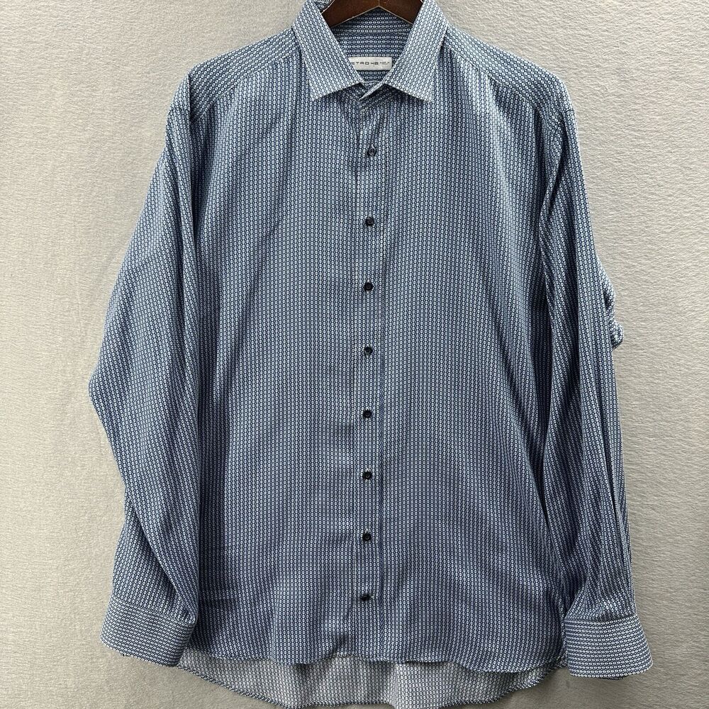 Etro Milano Shirt Men 46 Geometric Long Sleeve Made in Italy Preppy Cotton Work